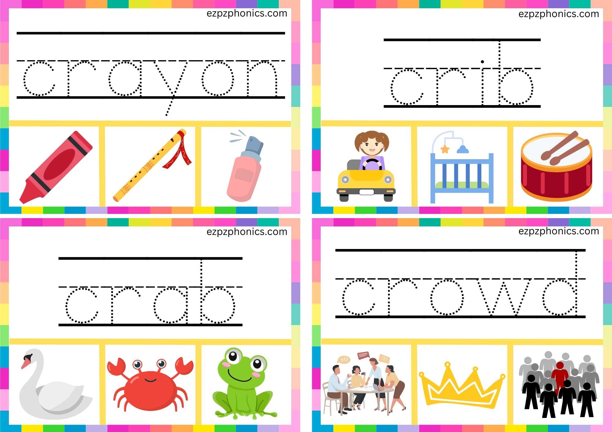 CR Beginning Blends Clip Cards Trace The Words And Clip The Correct Images Set 1